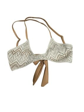 Free People Cream Crochet Bikini Top with Tan Straps